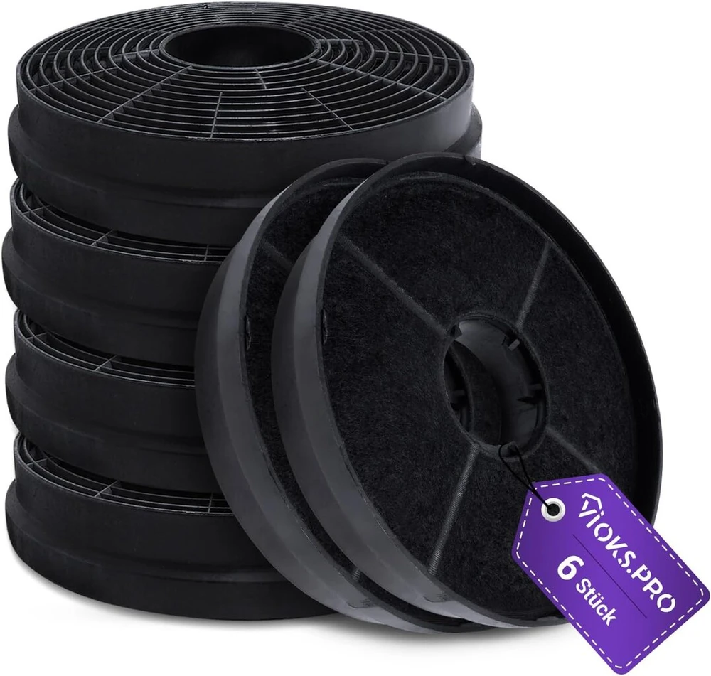 Vioks.pro 6x anglies filtras gartraukiui 105 mm skersmens rinkinys, skirtas Respekta aktyvintos anglies filtrui Miz 0058 Miz0058 Pkm Cf130 Candy 49040890 35602288 49040117 352c66 - apvalus filtro gaubtas