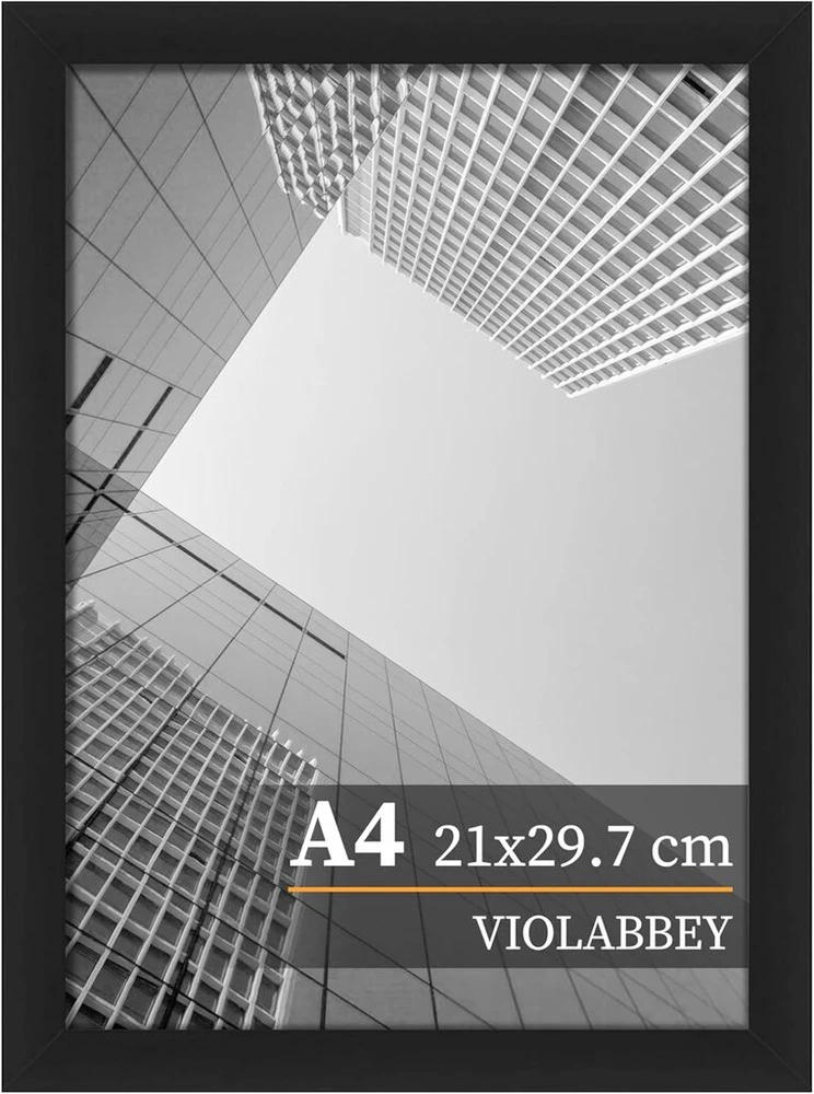 Violabbey A4 formato juodas nuotraukų rėmelis, A4 nuotraukų rėmelis 21 x 29,7 cm, skirtas horizontaliam arba vertikaliam montavimui ant sienos