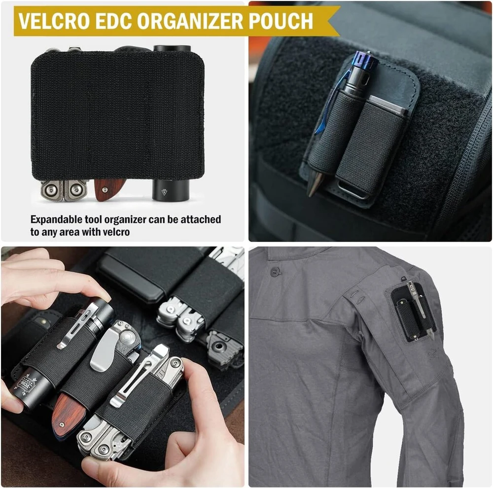Viperade pl6 edc elastinis organizatorius su kabliuku, šoninis odinis edc laikiklis taktiniams rašikliams, žibintuvėliams, baterijoms, edc įrankiams kasdieniam nešiojimo krepšiui susidėti, s-2pcs