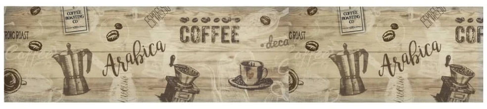 Virtuvės kilimas, rudas, 60x300cm, plaunamas, užrašai Coffee
