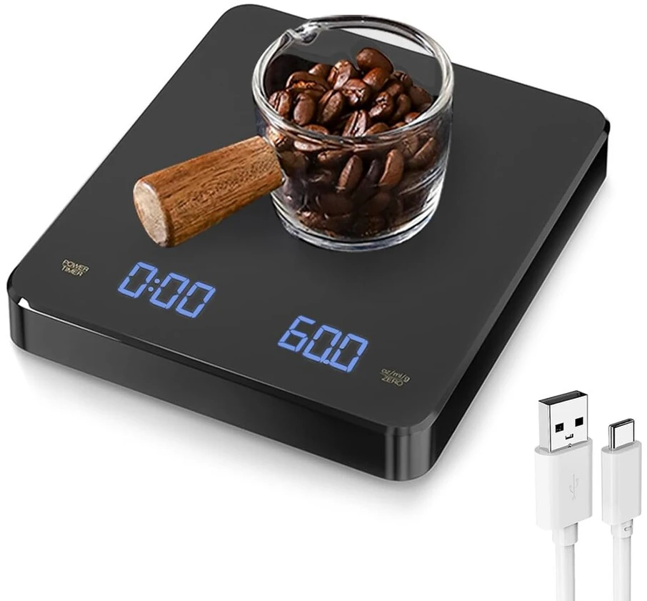 Virtuvinės svarstyklės Skaitmeninės kavos svarstyklės, mini kavos svarstyklės su laikmačiu ir led ekranu, 3kg / 0,1 g didelio tikslumo įkraunamos kavos svarstyklės, espresso kavos ruošimo svarstyklės, kepimo virtuvės svarstyklės, espresso svarstyklės