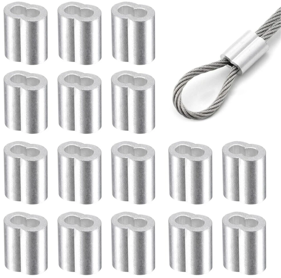 Virvės spaustukas, 120 virvės spaustukų pakuotė 3 mm, aliuminio užspaudimo kilpa, aliuminio įvorės, aliuminio spaustukas, vielinės virvės spaustukas, užspaudžiamos įvorės guminėms virvėms