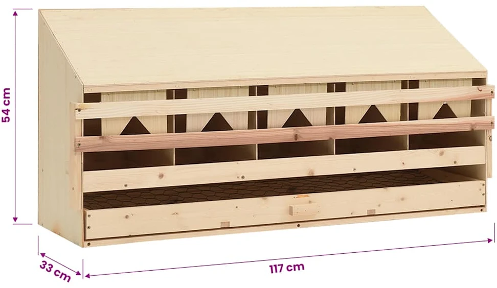 Vištų perėjimo lizdas, 5 sekcijos, 117x33x54cm, pušies masyvas