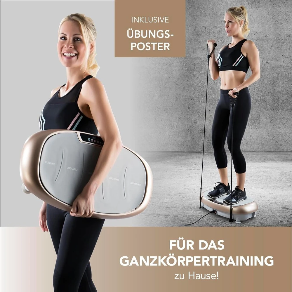 Vitalmaxx Version 2019 viso kūno treniruoklis su 3 fiksuotomis programomis ir 30 vibracijos lygių, 200w, šampano / pilka, 63x35x15cm