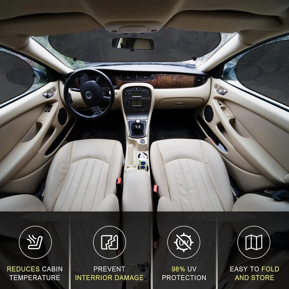 Viteena apsauga nuo saulės automobilių rinkinys iš 5 dalių, apsauga nuo saulės kūdikių automobilio skydelis nuo saulės, 4 šoniniai langai + 1 galinio lango apsauga nuo saulės, universali uv apsaugos priemonė su siurbtukais kūdikiams, vaikams