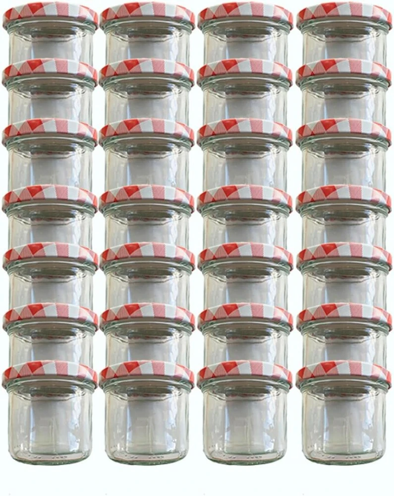 Vitrea 6 x uogienių stiklainiai maži 125 ml stiklainiai su užsukamu dangteliu raudonos languotos spalvos – stiklainiai konservavimui – stiklainiai medui – stiklainiai konservavimui degustaciniai stiklainiai dovanoms svečiams ir vestuvėms pagaminti vokieti