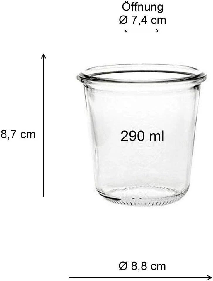 Viva Haushaltswaren maži stiklainiai konservavimui 290 ml su spaustukais, žiedais ir geltonu piltuvėliu, 6 vnt.