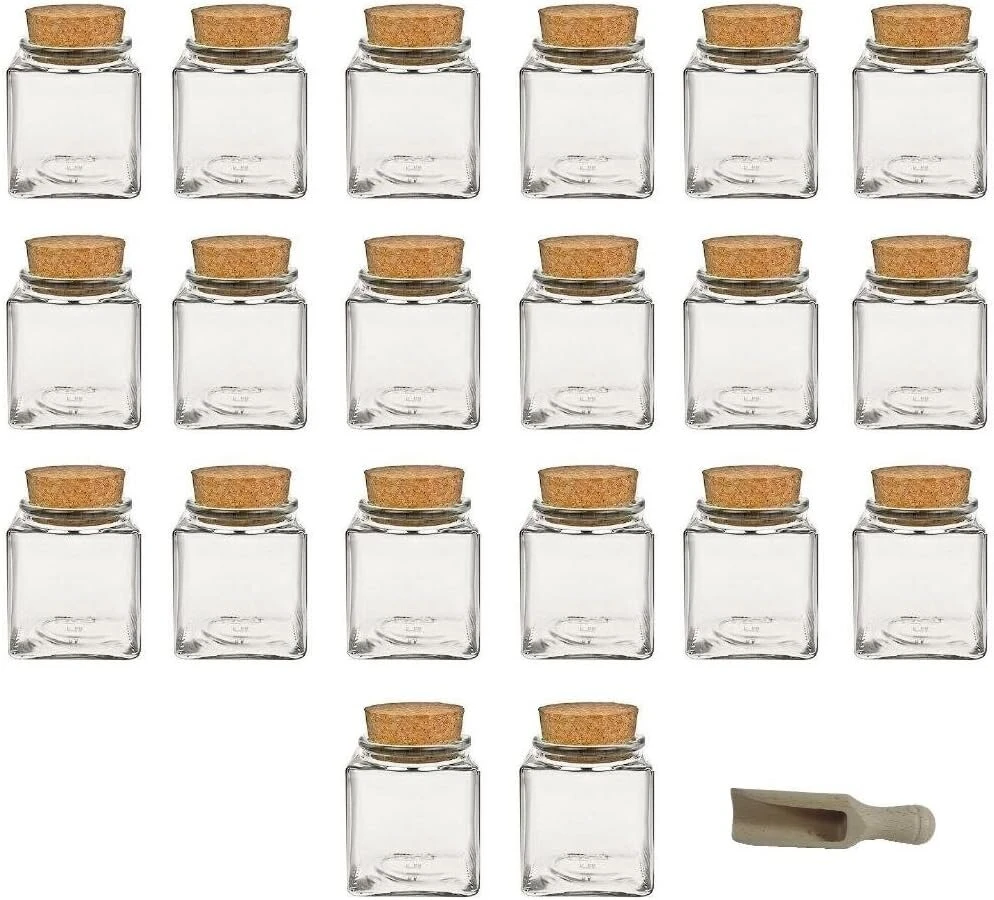 Viva housewares stiklinis prieskonių indelis su kamštiniu dangteliu, tinkamas naudoti kaip stiklinis indelis ir dėžutė prieskoniams, druskai ir kt., 200 ml