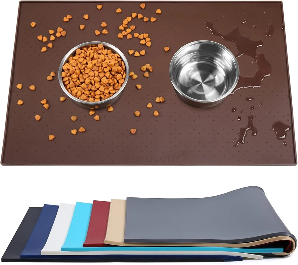 Vivaglory Šunų maisto kilimėlis, kačių ir šunų maitinimo kilimėlis, nešvarumus sulaikantis vandeniui atsparus silikoninis kilimėlis su paaukštintu kraštu, chocolate, Small (48 x 30 cm)