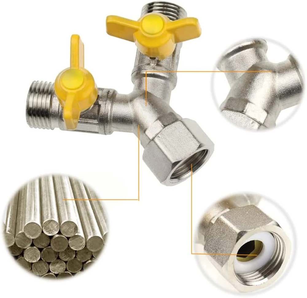 Ventiliatorius Viviihoo žalvarinis Y formos skirstytuvas 3 krypčių adapterio ventilis 1/2 colio Y skirstytuvo ventilis dušo adapteris skalbimo mašinai, vonios kambariui, virtuvei, sodo žarnai (7 x 8,5 cm)