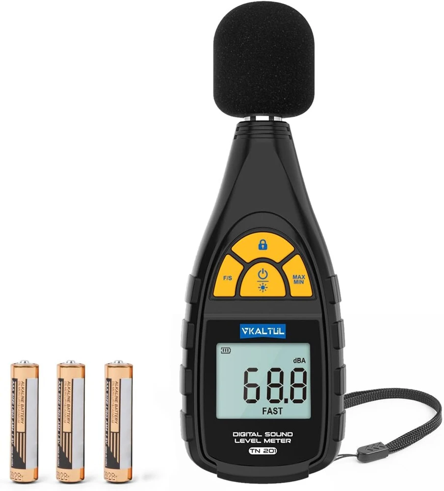 Vkaltul decibelų matuoklis Tn201, 30 ~ 130 db garso lygio matuoklis su lcd ekranu, a, svertiniai maksimalūs/minimalūs duomenys, sulaikymas, automatinis išjungimas triukšmo technologijai/kitiems aplinkos triukšmo matavimams