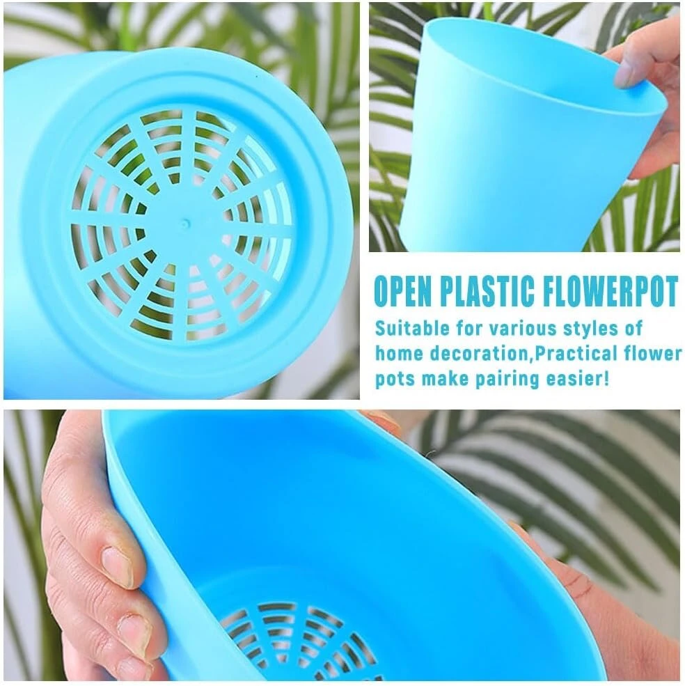 Vmxlso 16 vnt. 10 cm plastikinių vazonų rinkinys, mažas vazonas su lėkštute, apvalūs plastikiniai vazonai, plastikinis vazonas, maži daiginimo vazonai, plastikas namų biuro dekoravimui, spalvingi