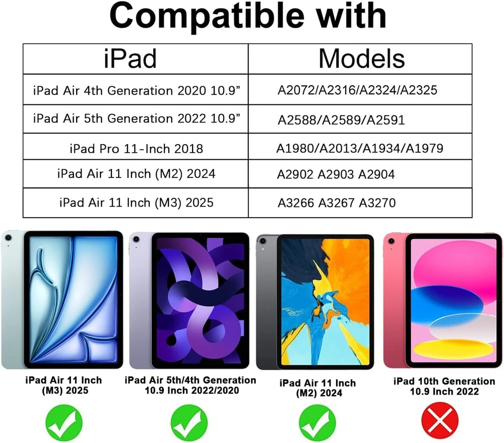 Vobafe magnetinis apsauginis dėklas, suderinamas su ipad air 4 kartos 10.9 colio / 27.7 cm 2020 m. & ipad pro 11 2018, trifold dėklas palaiko 2nd gen ipencil įkrovimą, automatinis miego/pabudimo funkcija
