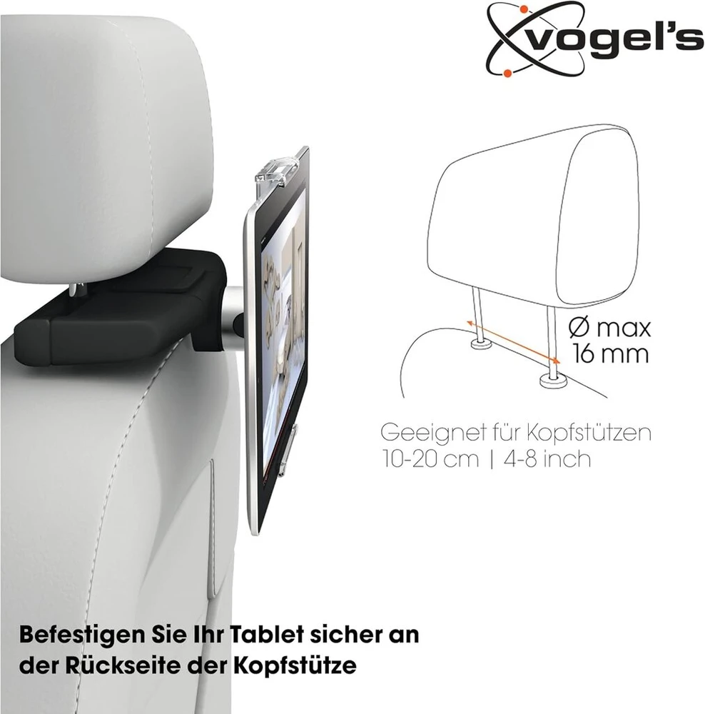 Vogel's Tms1020, planšetės galvos atramos laikiklio rinkinys automobiliams, universalus - juodas/sidabrinis