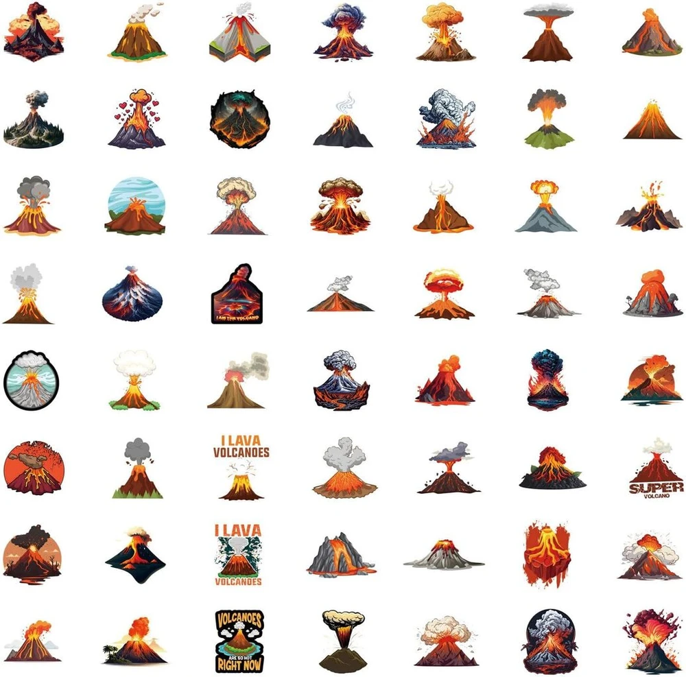 Volcano lipdukas, 50 vienetų rinkinys, skirtas riedlentėms, grafiti, motociklams, dviračiams, snieglentėms, bagažui, nešiojamam kompiuteriui, automobiliui, lagaminui, vaikams ir paaugliams, vandeniui atsparūs vinilo lipdukai