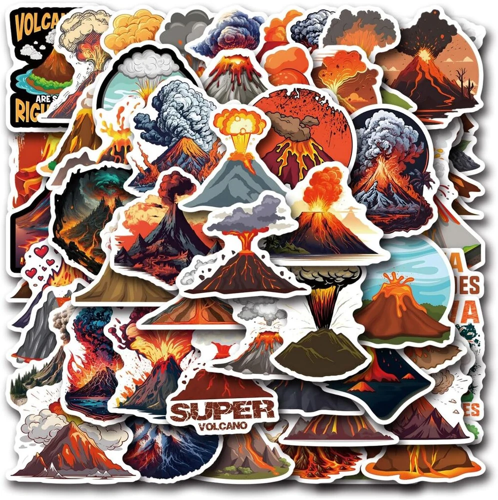Volcano lipdukas, 50 vienetų rinkinys, skirtas riedlentėms, grafiti, motociklams, dviračiams, snieglentėms, bagažui, nešiojamam kompiuteriui, automobiliui, lagaminui, vaikams ir paaugliams, vandeniui atsparūs vinilo lipdukai