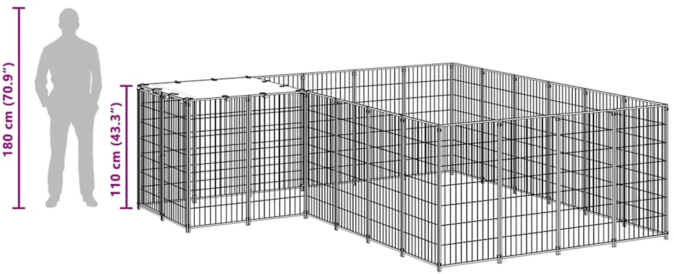 Voljeras šunims, juodos spalvos, 8,47 m², plienas