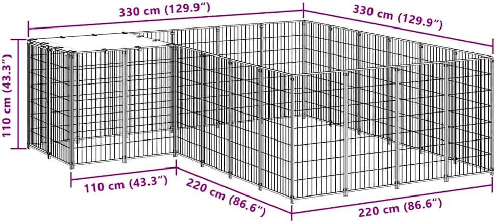 Voljeras šunims, juodos spalvos, 8,47 m², plienas