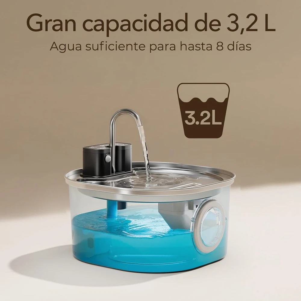 Voluas nerūdijančio plieno fontanas katėms - belaidis fontanas su baterija, 3.2 l, automatinis vandens dozatorius šunims su tyliu siurbliu, lengvai valomas, be Bpa, katėms, šunims, meh