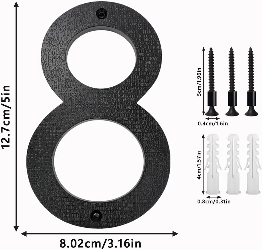 Vordpe nerūdijančio plieno juodas namo numeris 12,7 cm didelis 3d efekto namo numerio ženklas, skirtas biuro durims, pašto dėžutėms, butų vartams, spintelėms, garažams (numeris 8)