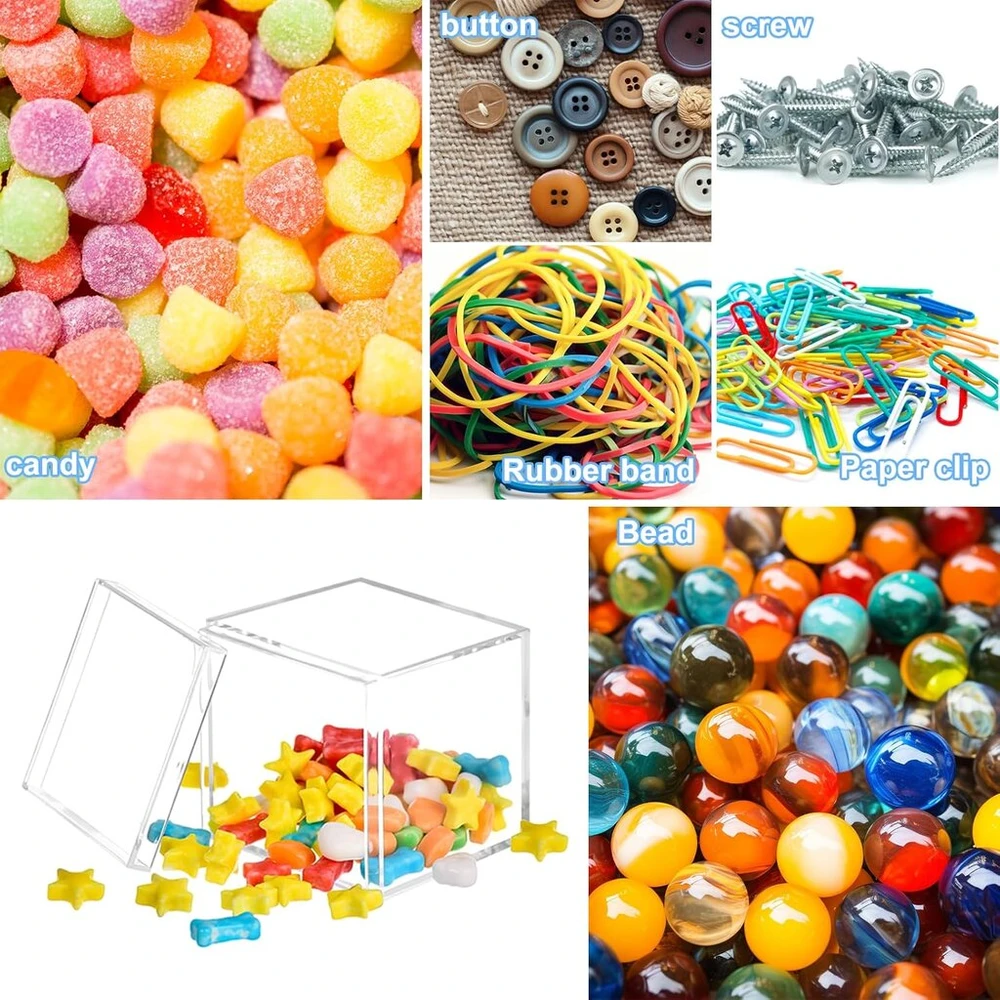 Vossot 8 mažų dėžučių su dangteliais rinkinys, 5,5 cm skaidri plastikinė dovanų dėžutė, akrilinis kubo skaidrus rinkinys, akrilinė dėžutė su dangteliu, mažas akrilinis vitrinos dėklas