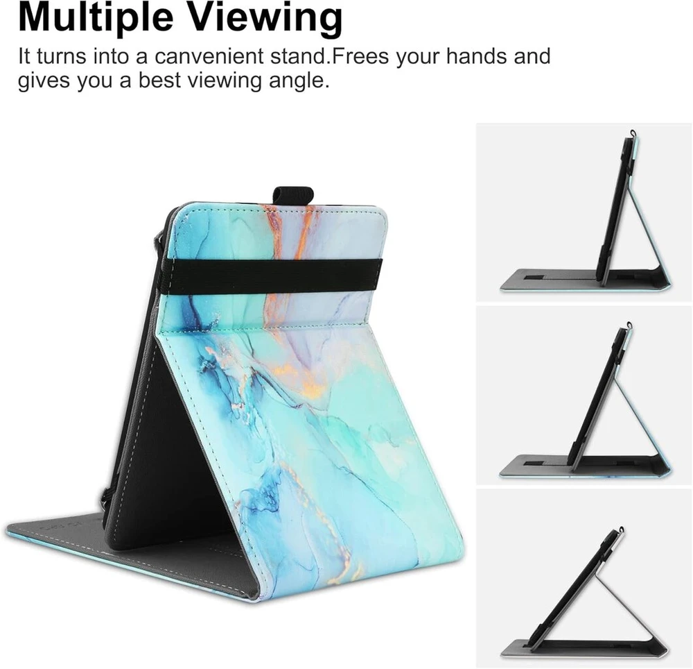 Vovipo universalus 6 colių kindle paperwhite e-skaityklės dėklas, folio stovas apsauginis dėklas, skirtas kindle/tolino/pocketbook/sony 6 colių e-skaityklėms, su keliais žiūrėjimo kampais, marmuro mėlyna