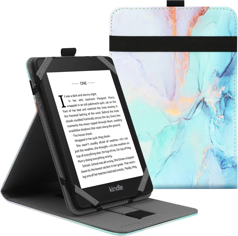 Vovipo universalus 6 colių kindle paperwhite e-skaityklės dėklas, folio stovas apsauginis dėklas, skirtas kindle/tolino/pocketbook/sony 6 colių e-skaityklėms, su keliais žiūrėjimo kampais, marmuro mėlyna
