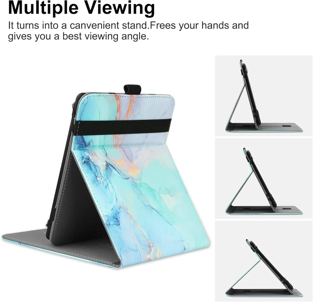 Vovipo universalus dėklas 6 colių, 6,8 colių 7 Kindle Paperwhite/colorsoft Ereaders, apsauginis dėklas su rankos dirželiu, suderinamas su Kindle/kobo/tolino/pocketook/sony 6-6,8-7 colių ebook skaityklėmis - marmurinis