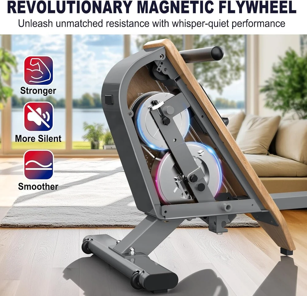 Vowvit Or3 irklavimo treniruoklis namams, magnetinis irklavimo treniruoklis su bluetooth monitoriumi, 16 pasipriešinimo lygių, kompaktiškas irklavimo treniruoklis su 160 kg svorio riba, vertikalus laikymas, smėlio spalvos