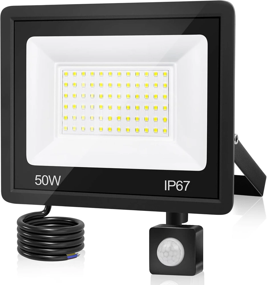 Vrfmaliy 50 W led prožektorius su judesio davikliu lauke, 5000 lm led lauko prožektorius, 7000 k šaltai balta, itin ryškus prožektorius, ip67 vandeniui atsparus priekinis žibintas sodui, kiemams, garažui, namams