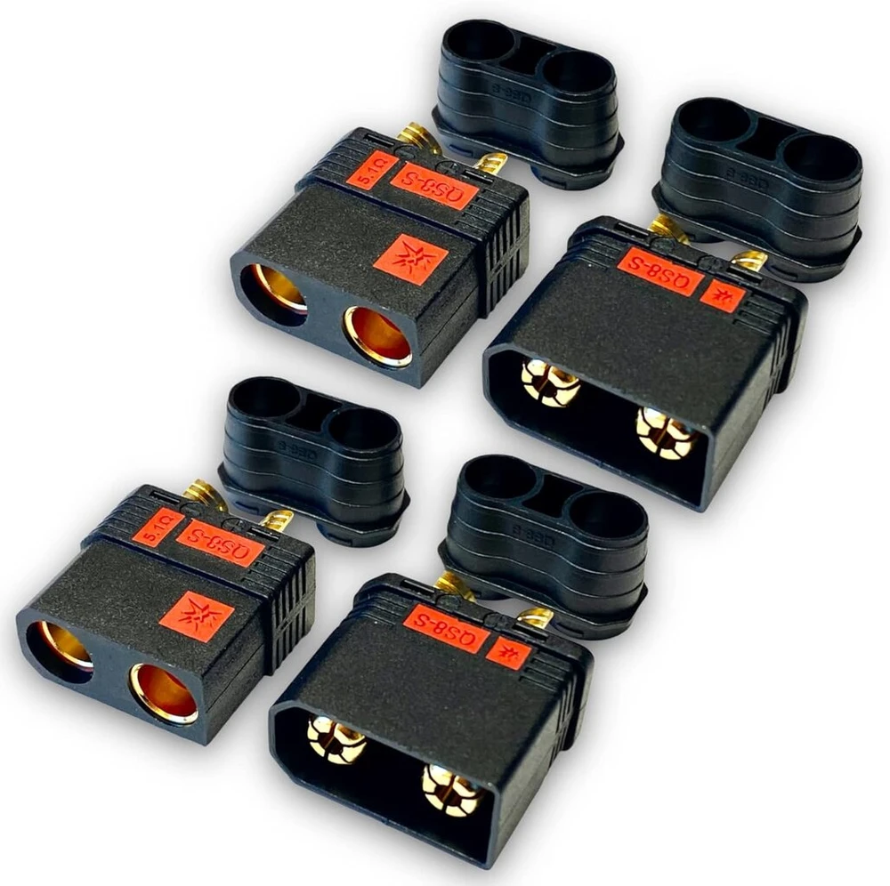 Vuniversum 2 poros (4 vnt.) originalūs anti-flash didelės srovės qs8s qs8 8 mm ec8 auksiniai kištukiniai jungtys atvirkštinio poliškumo apsauga juoda iki 180a e-bike lipo baterija