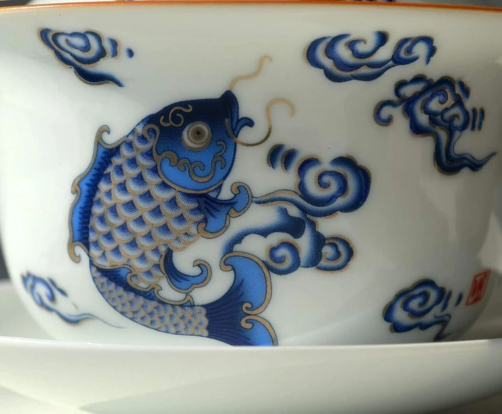Vv8oo porcelianinis gaiwan 200ml arbatos puodelis šokinėjančios žuvys baltas glazūruotas tureen kiniškas sancai dangtelio dubuo lūpų puodelio rinkinys su lėkštute