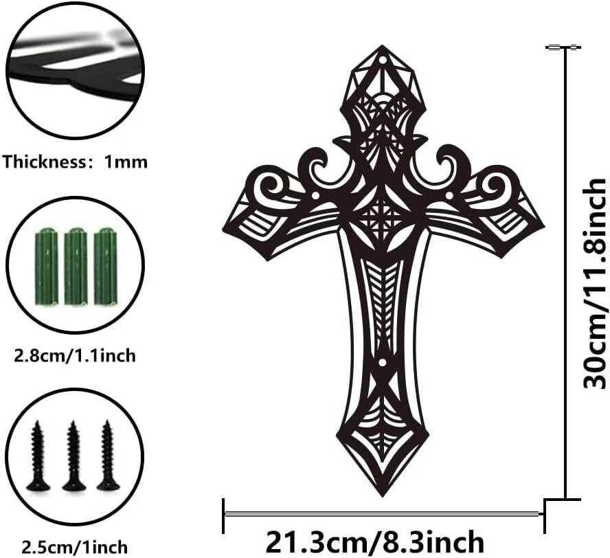 Wadorn metalinė sienų dekoracija, metalo menas, namų dekoracija, pakabinama dekoracija, linija, sienų skulptūra, virtuvės dekoracija, lauko ornamentai miegamajam, svetainei, 21.3 x 30 cm, kryžiaus raštas