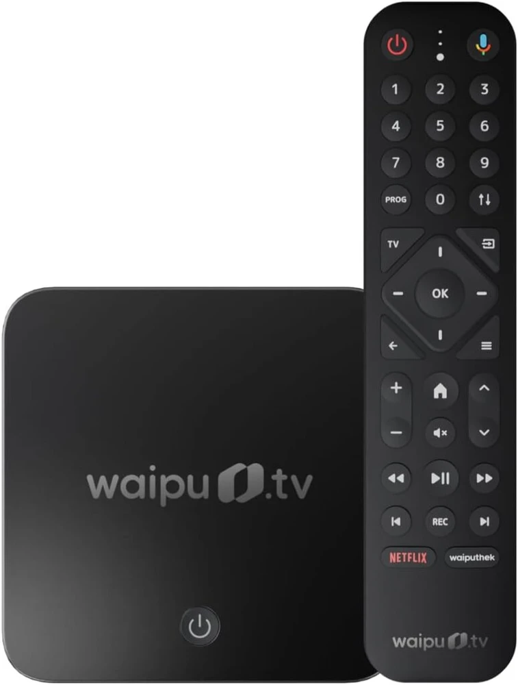 Vaizdo grotuvas Waipu.tv Box | su apšviestu nuotolinio valdymo pulteliu | televizija per wifi | lan | hdmi | 4k | hdr10+ | dolby vision | dolby atmos | 3 mėnesių 300 tv kanalų ir 40 000 filmų bei serialų kuponas