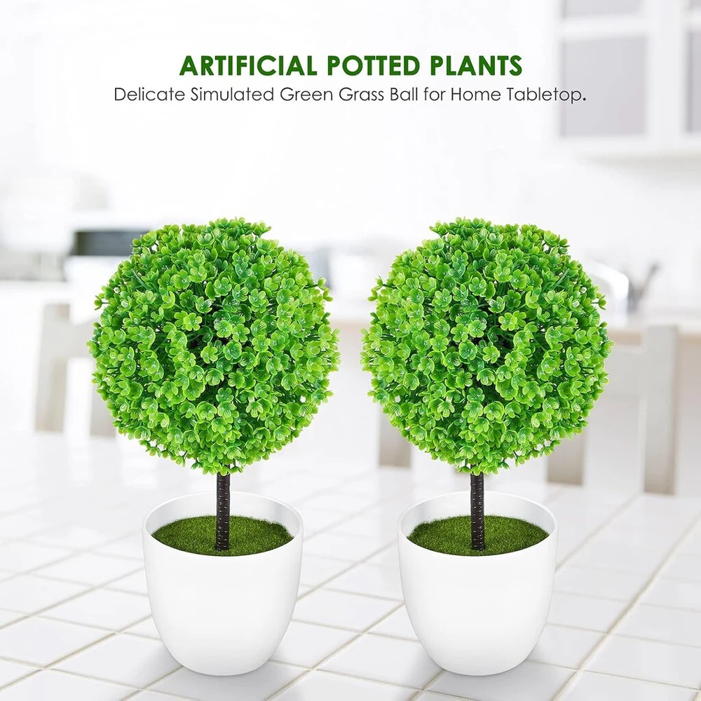 Wakauto 2 vnt. dirbtinių buksmedžio rutulių lauke su vazonu, dirbtiniai buksmedžio topiary medžiai, lapų topiary rutulys, 23 cm, tikroviškas netikras augalas namams, sodui, biurui