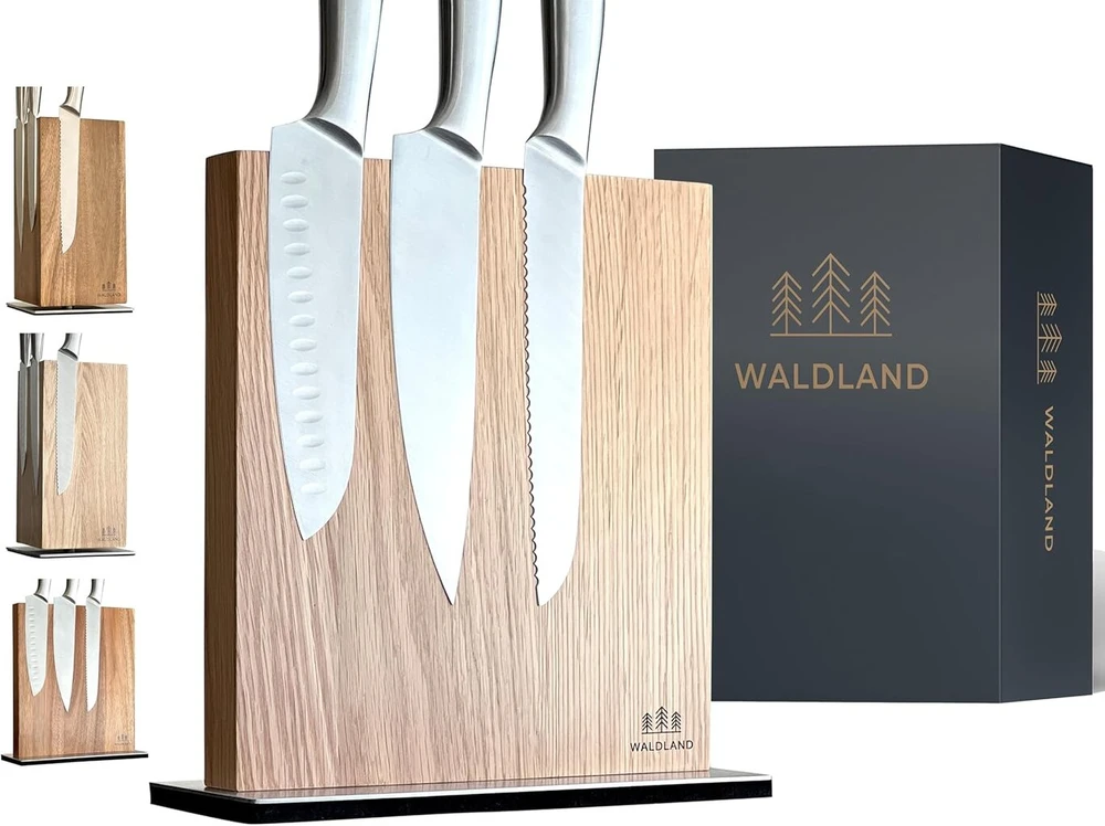Waldland premium peilių blokas be peilių - magnetinis peilių blokas pagamintas iš elegantiško ir tvirto ąžuolo medžio i magnetinis peilių laikiklis i medinis blokas