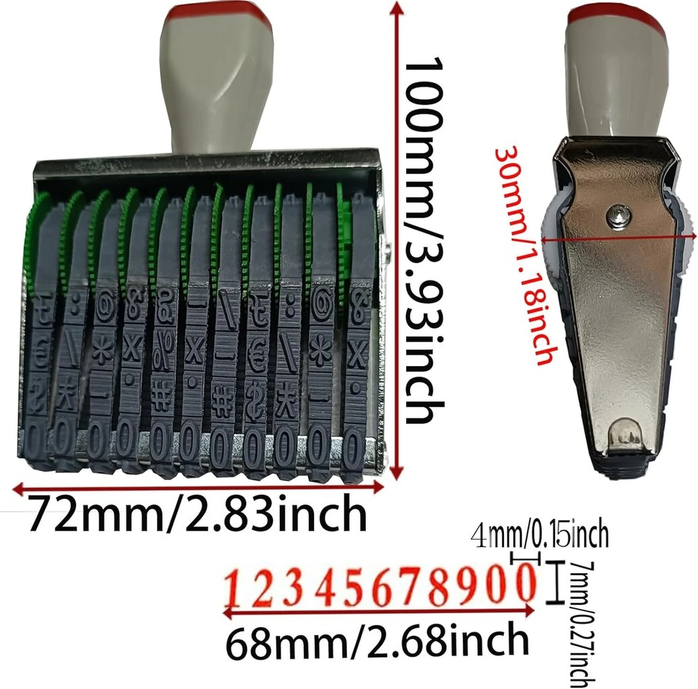 Wanlian klasikinis numerių antspaudas 7 mm 11 juostų guminis numeravimo antspaudas, atspaudo dydis 67x7 mm, pilkas juodas daugiafunkcis "pasidaryk pats" numeravimo antspaudas