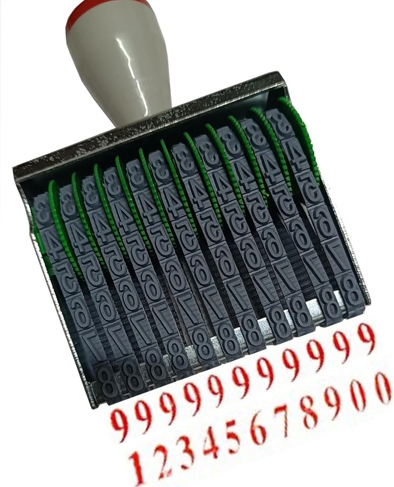 Wanlian klasikinis numerių antspaudas 7 mm 11 juostų guminis numeravimo antspaudas, atspaudo dydis 67x7 mm, pilkas juodas daugiafunkcis "pasidaryk pats" numeravimo antspaudas