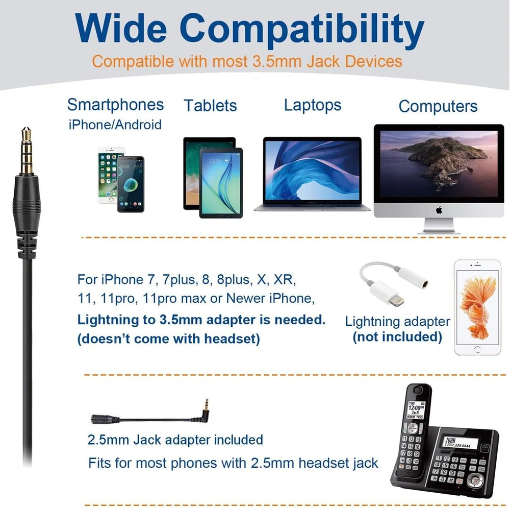 Wantek binauralinės 3.5 mm ausinės telefonui su triukšmą slopinančiu mikrofonu
