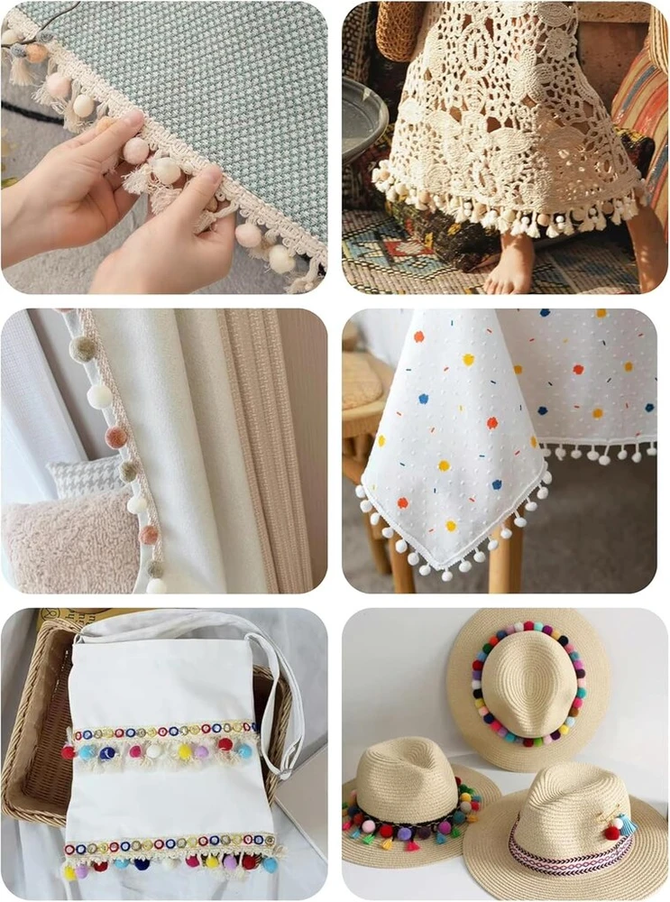 Wanyig Pompom kraštelis ir juostelės siuvimui kutų apdaila burbulinė juostelė pom pom juostelė kutų juostelė sofoms audinio dekoravimui siuvimo amatams užuolaidoms drabužiams (a#, 3m)