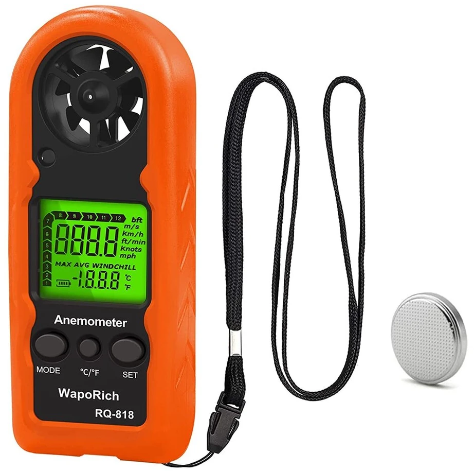 Waporich mini vėjo matuoklis, rankinis skaitmeninis Lcd ekranas, anemometras, nešiojamas vėjo matuoklis vėjo greičio/temperatūros matavimui banglenčių sportui, žvejybai, aitvarams Rq-818