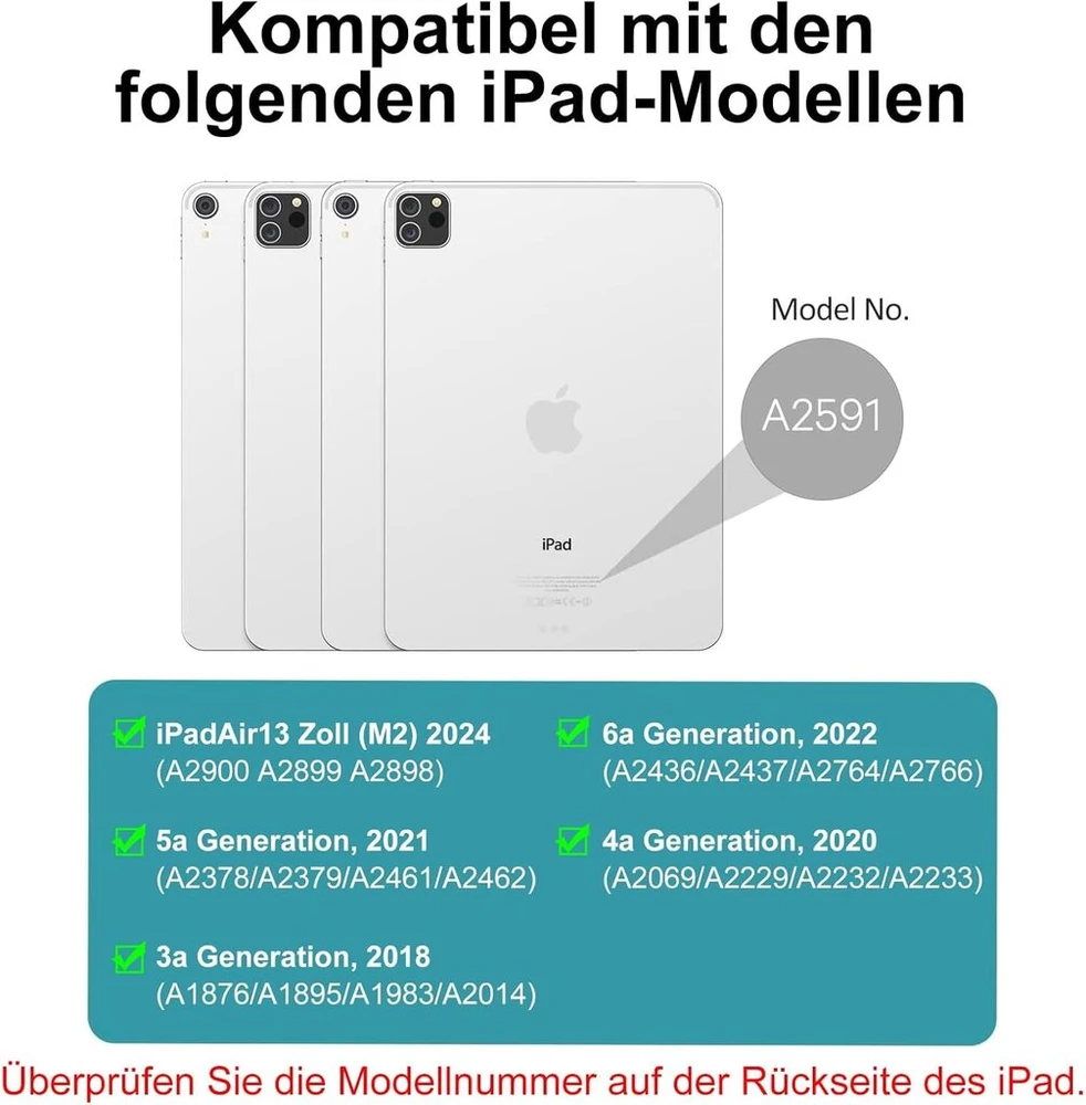 Wavata Klaviatūra, skirta Ipad Pro 12.9 6/5/4/3 kartai, dėklas su klaviatūra, skirta Ipad Air 13 2024 klaviatūrai Qwertz išdėstymas, magnetinė nuimama klaviatūra, violetinė