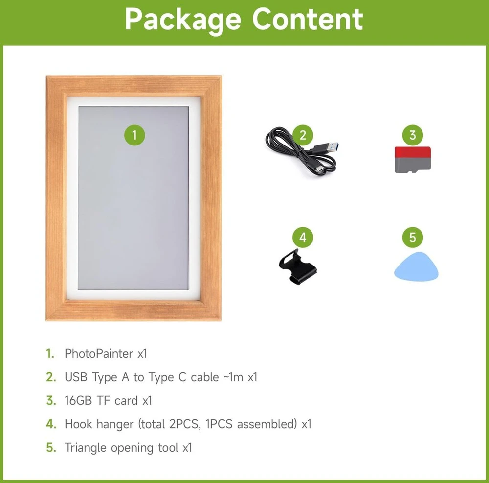 Nuotraukų rėmelis Waveshare 7,3 colių Acep 7 spalvų E-paper su mediniu nuotraukų rėmeliu, itin ilgas budėjimo režimas, 800 x 480 raiška, tinka turinio rodymui, kalendoriams, paveikslams, plakatams, baterijos neįtrauktos