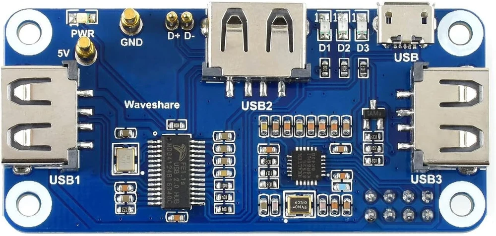 Waveshare poe ethernet/usb hub hat, skirtas raspberry pi zero/zero w/zero wh, 3x usb 2.0 prievadai, atitinka 802.3af standartą