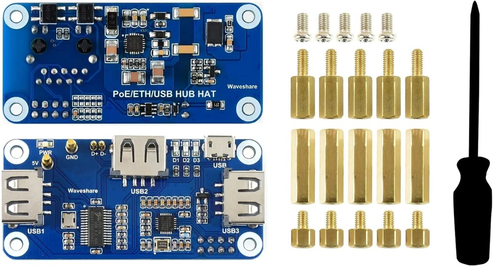 Waveshare poe ethernet/usb hub hat, skirtas raspberry pi zero/zero w/zero wh, 3x usb 2.0 prievadai, atitinka 802.3af standartą