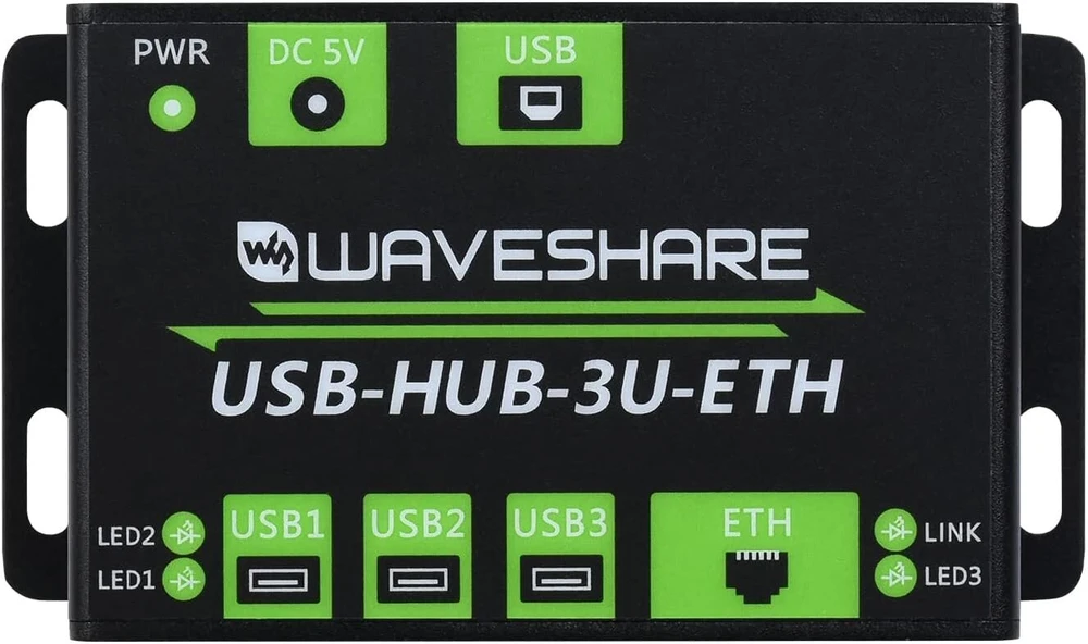 Waveshare pramoninės klasės daugiafunkcis usb šakotuvas, išplečiantis 3 usb prievadus + 100 m eterneto prievadą, tinkamas pramoninei / biuro aplinkai, kuriai reikalingas aukštesnio lygio įrenginys be maitinimo šaltinio