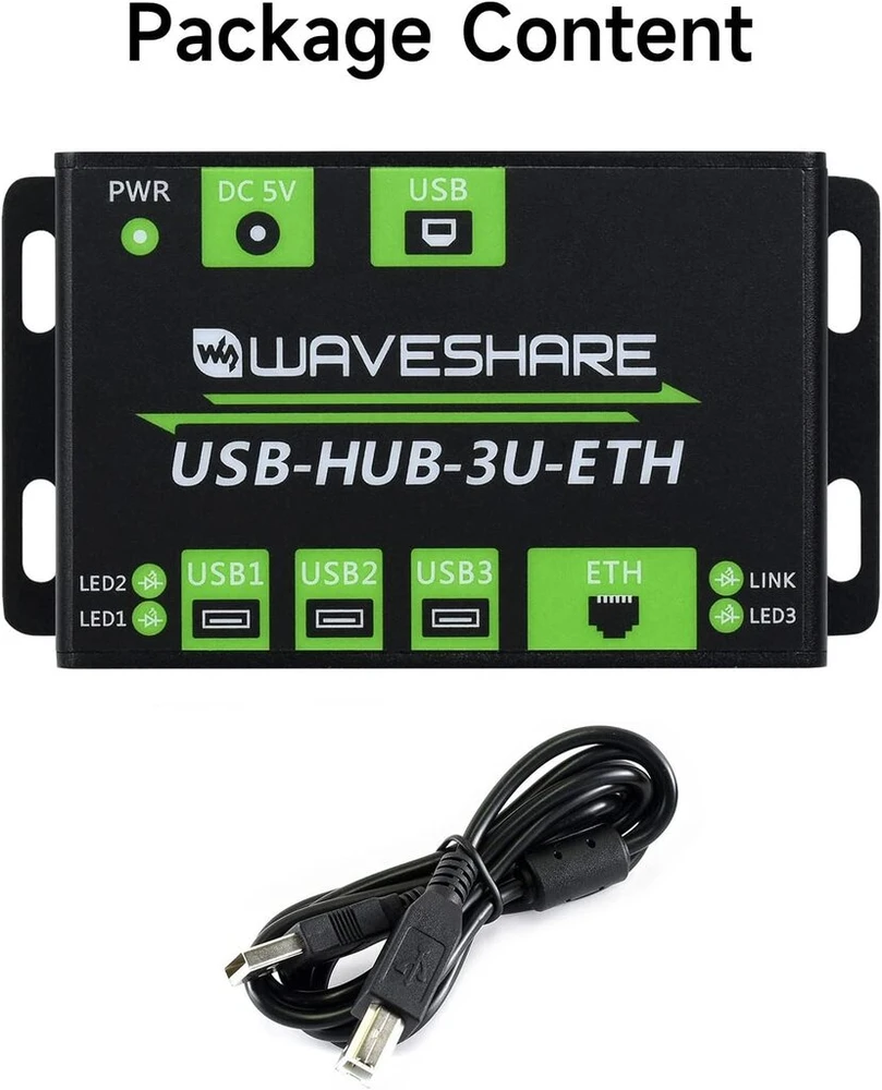 Waveshare pramoninės klasės daugiafunkcis usb šakotuvas, išplečiantis 3 usb prievadus + 100 m eterneto prievadą, tinkamas pramoninei / biuro aplinkai, kuriai reikalingas aukštesnio lygio įrenginys be maitinimo šaltinio