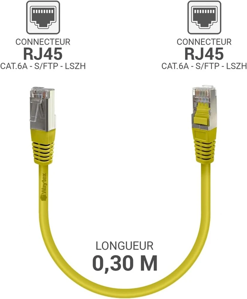 Spausdintuvas Waytex 33802 ethernet kabelis rj45 cat 6a s/ftp 500mhz ekranuotas 100% varinis lszh be halogenų, suderinamas su pc, spausdintuvu, dėžute, maršrutizatoriumi, tinklo jungikliu, žaidimų konsolėmis, televizoriumi - 0.5m, geltonas