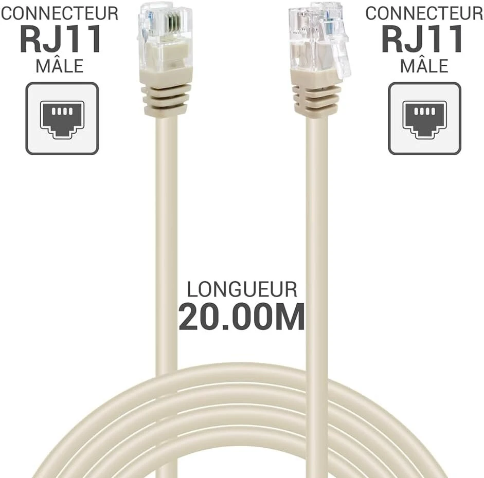Waytex 39084 dėžutės Adsl Rj11 kabelis, jungtis tėtis/tėtis, 20 m, smėlio spalvos