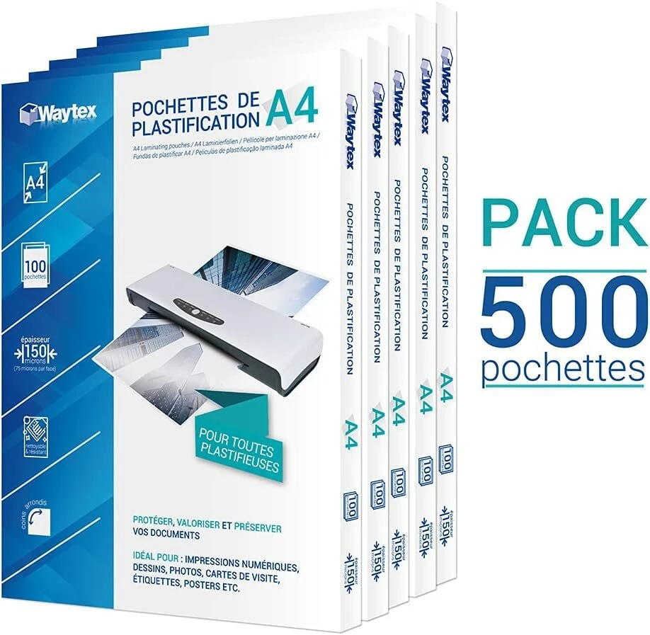 Waytex A4 2 x 75 mikronų 150 mikronų blizgios laminavimo plėvelės A78273p500